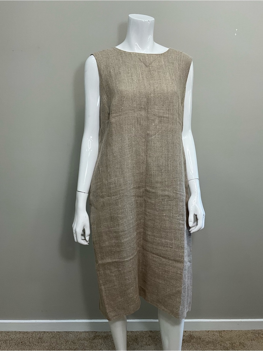 HARVE BENARD Linen Blend Tan Midi Shift Dress Sleeveless Plus 16W